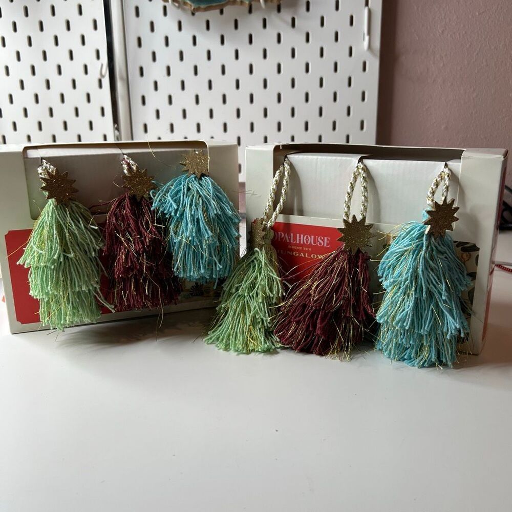 8 OPALHOUSE Tassel Christmas Ornaments with Gold Stars 5" Bohemian Decoration lo